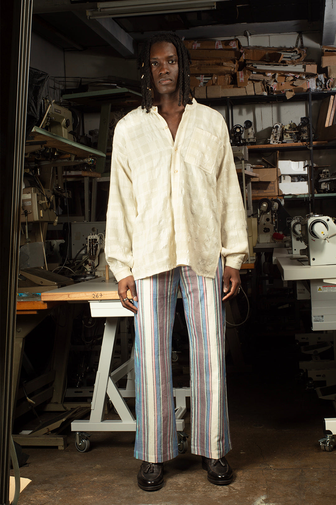 Chemise de luxe pour homme Erevan, à col officier en coton laine à motif tartan fabriquée en france